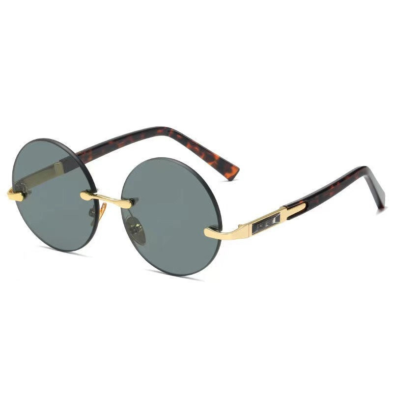 Imitation Crystal Glasses Dark Green Men's Round Sunglasses