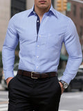 Tech Threads single-breasted striped long sleeve shirt in blue — versatile smart casual men's top