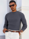 Men's slim fit mock turtleneck sweater — dark grey smart casual pullover for fall and winter