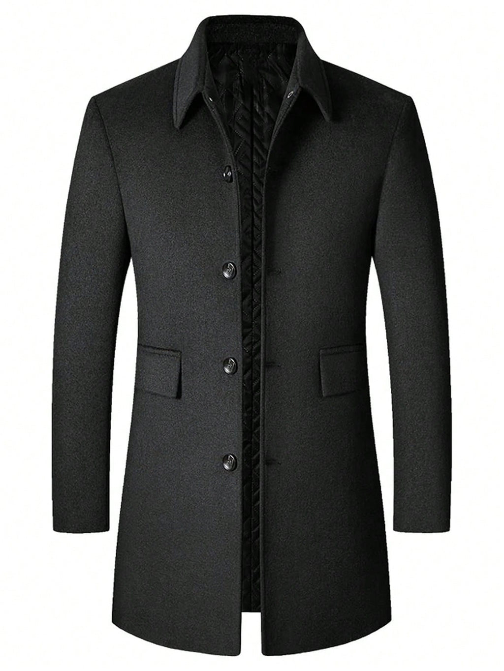 Tech Threads City Overcoat — men's black premium wool blend urban overcoat for modern professionals