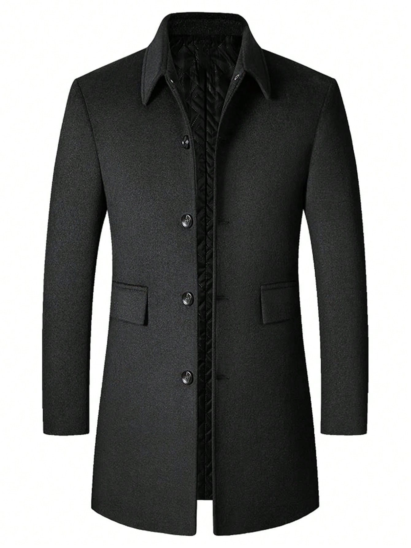 Tech Threads City Overcoat — men's black premium wool blend urban overcoat for modern professionals