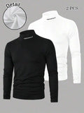 Tech Threads 2-piece stand collar long sleeve t-shirt set — black and white versatile men's layering tops