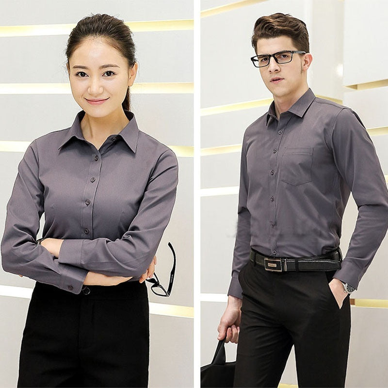 Business Slim Fit Men's And Women's Same Long-sleeved Shirt