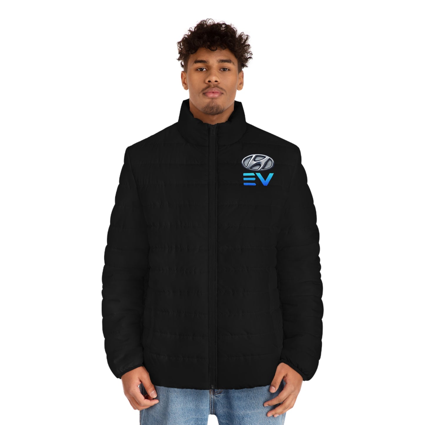 Black EV Logo Men's Puffer Jacket – Lightweight Electric Vehicle Insulated Coat