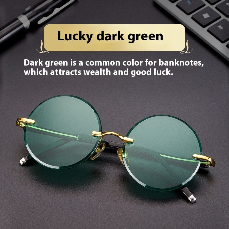 Imitation Crystal Glasses Dark Green Men's Round Sunglasses