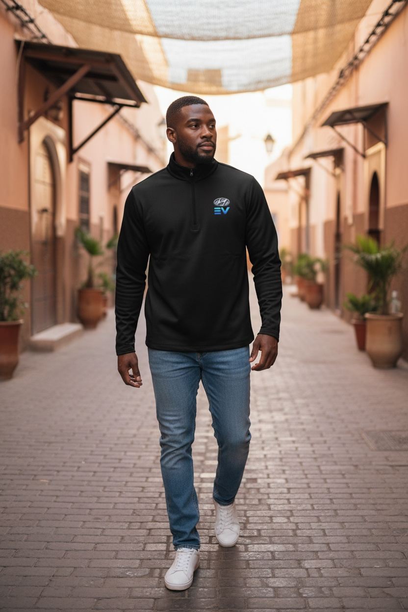EV Logo V-Neck Tee — Minimal Electric Vehicle Emblem Shirt
