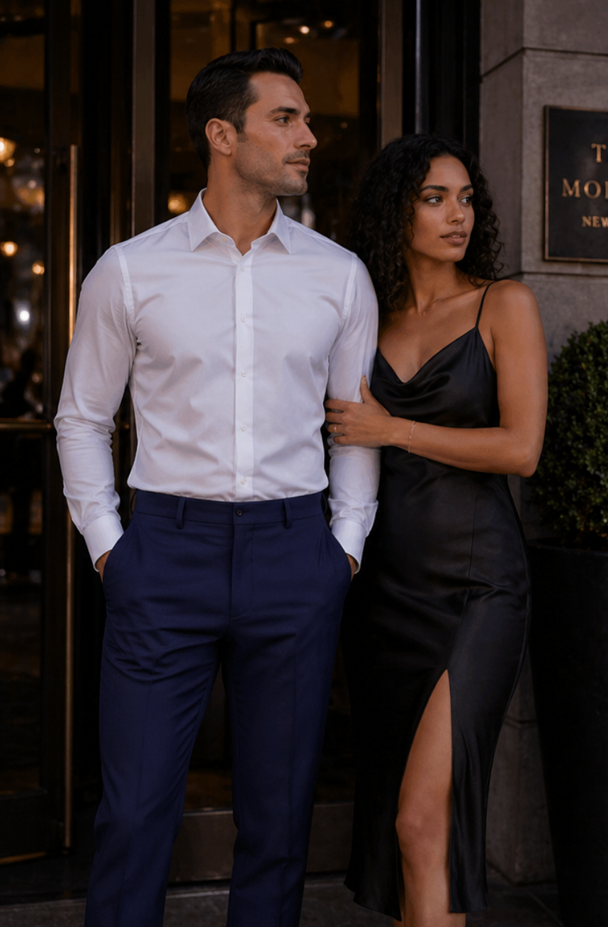 Men's navy formal suit pants — tailored straight-leg dress trousers for business and smart casual wear