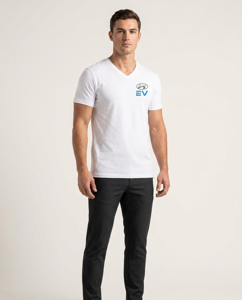 EV Logo V-Neck Tee - luxury on-model studio shot