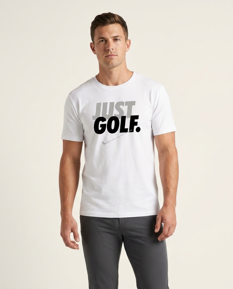JUST GOLF Graphic Tee - luxury on-model studio shot