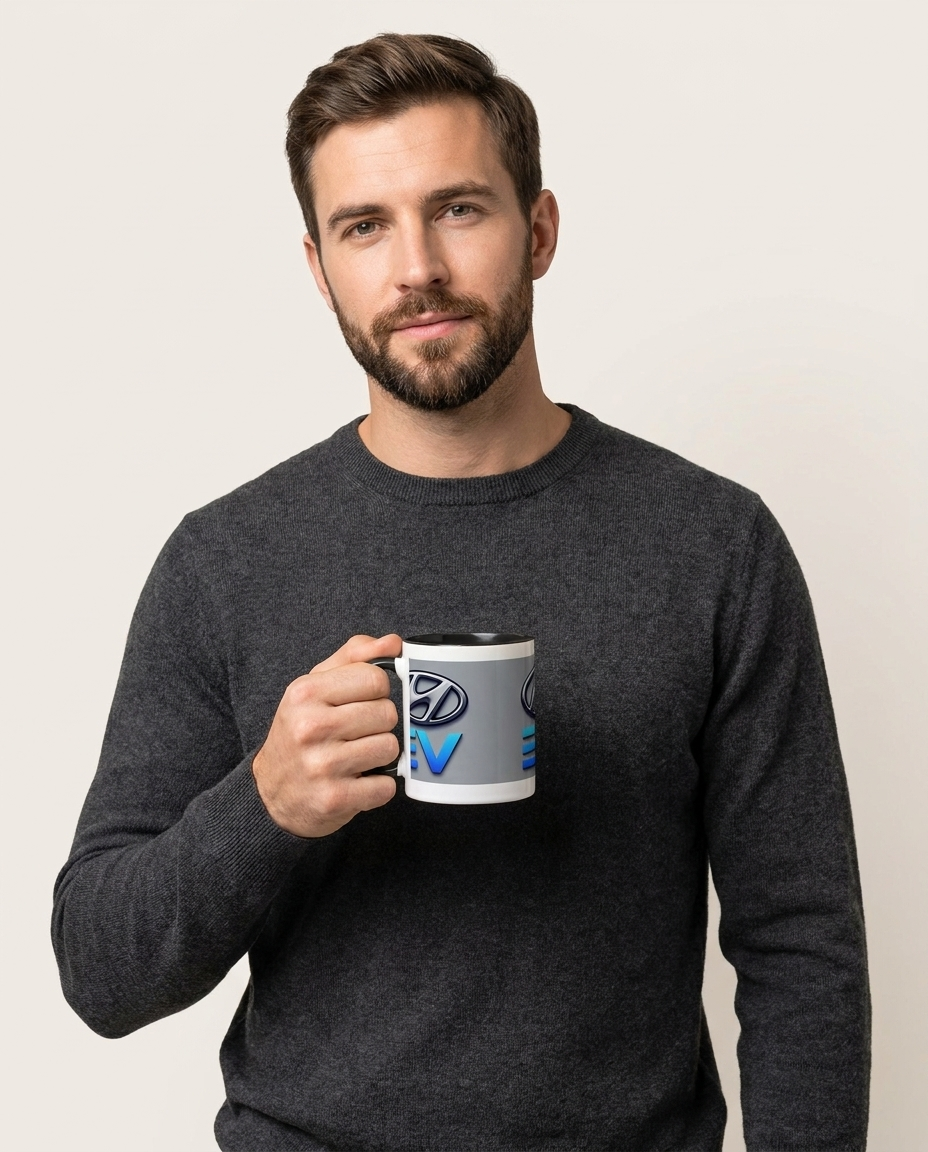 Hyundai EV Mug - luxury lifestyle shot with model