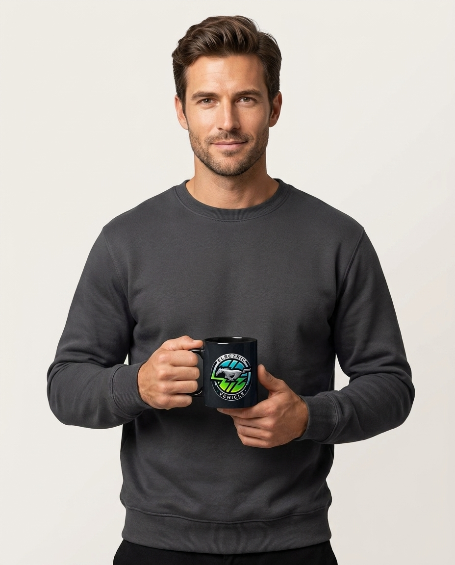 Ford EV Mug - luxury lifestyle shot with model