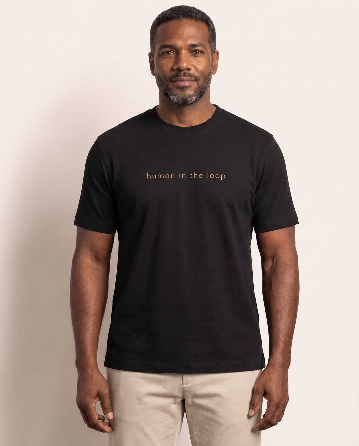 The Human in the Loop Tee by TechThreads, front on model