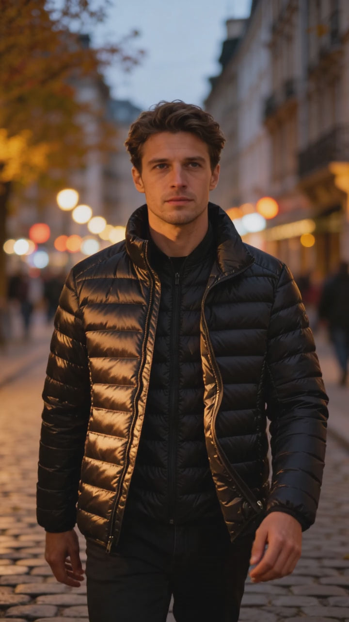 Tech Threads The Thermal — men's navy lightweight quilted puffer jacket, clean silhouette insulated coat